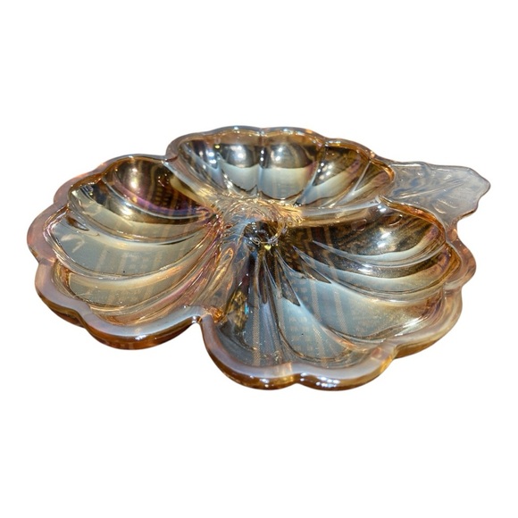 Fenton Peach Luster Glass Floral Candy Dish - Picture 1 of 3